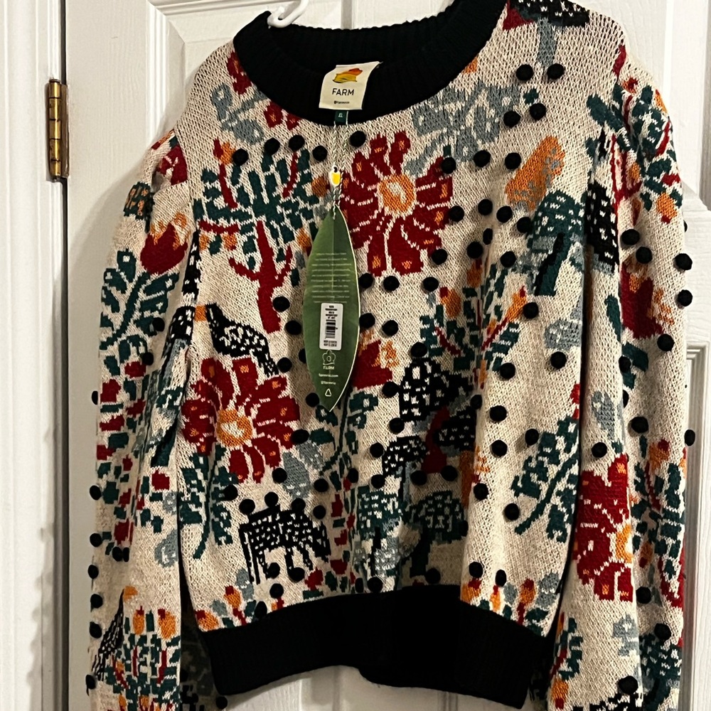 NWT Farm Rio Anthropologie Mushroom Balloon Sleeve Sweater